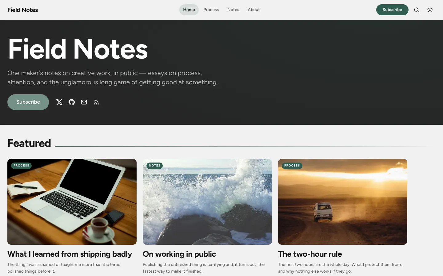 Field Notes homepage — personal blog