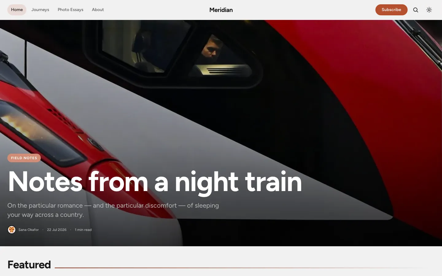 Meridian homepage — travel journal