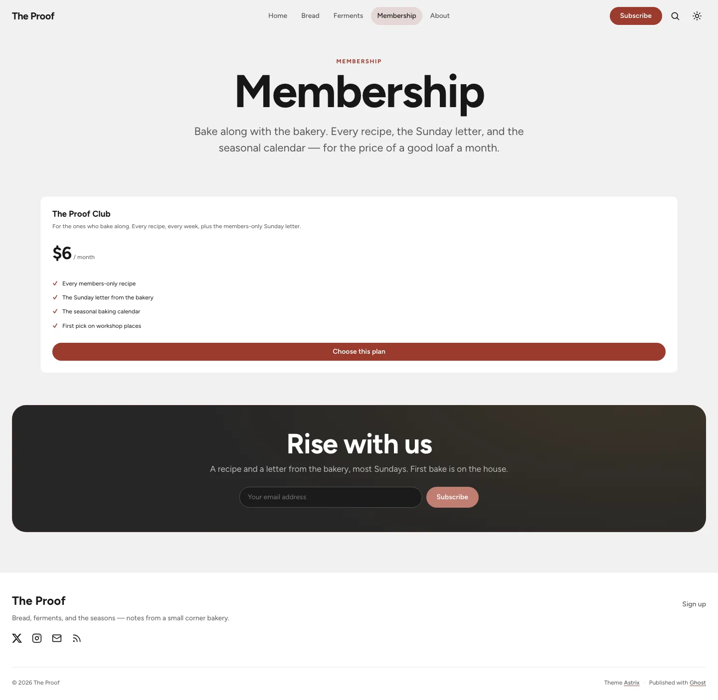Membership pricing page