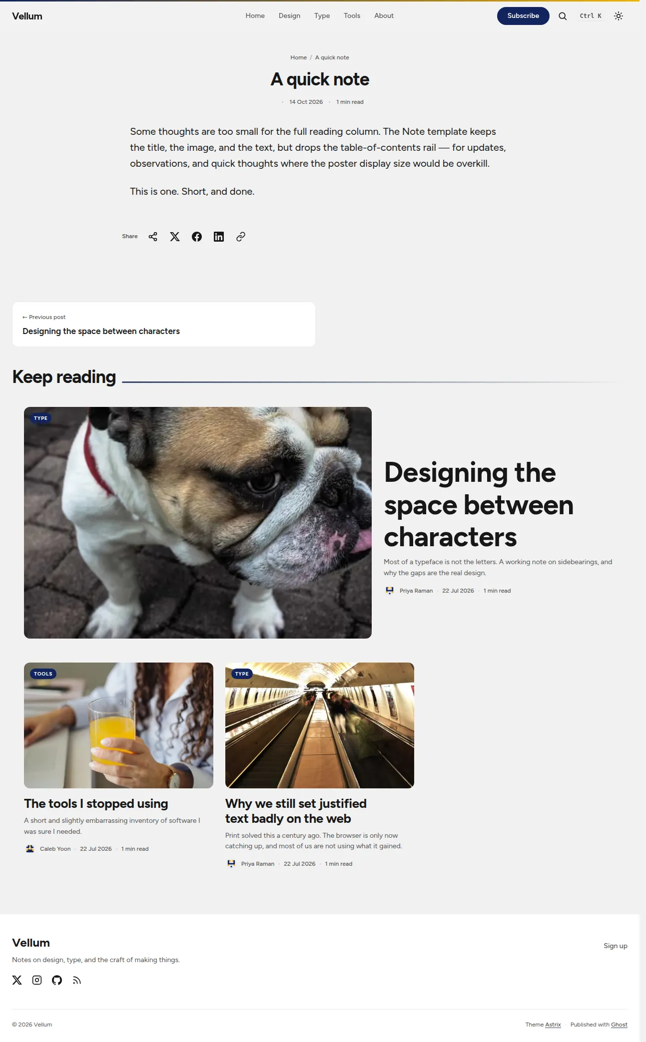 Note template — a compact reading column without the table of contents