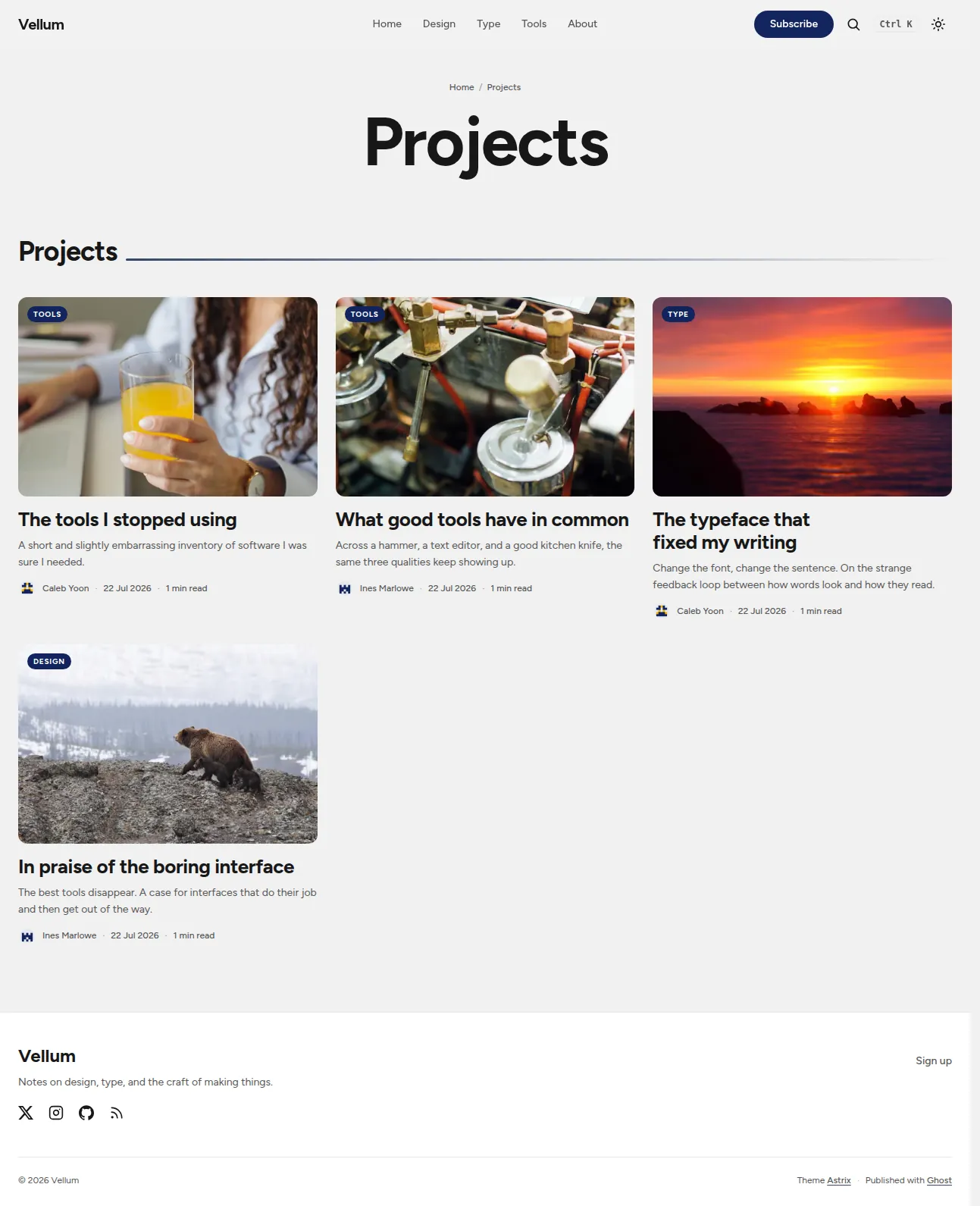 Portfolio template — a uniform grid of project posts